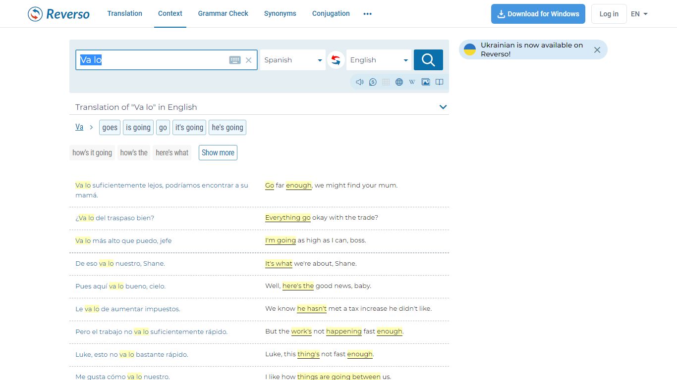 Va lo - Translation into English - examples Spanish | Reverso Context